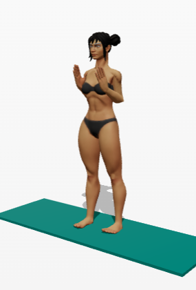 Asha standing in prayer pose